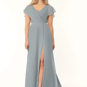 Azazie Blue and Green Slit Gown with Flutter Sleeves